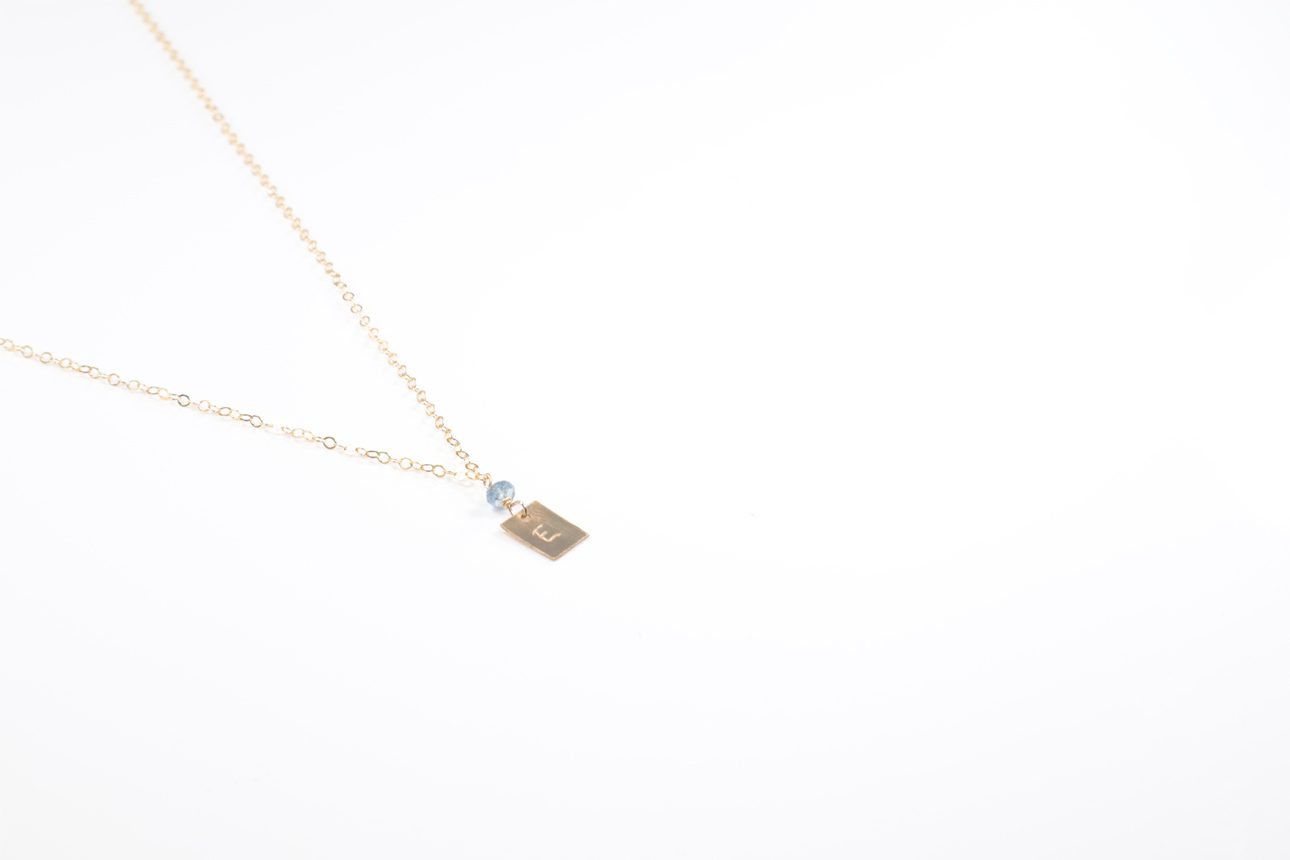 JK Designs Custom Initial Square with Gemstone Necklace