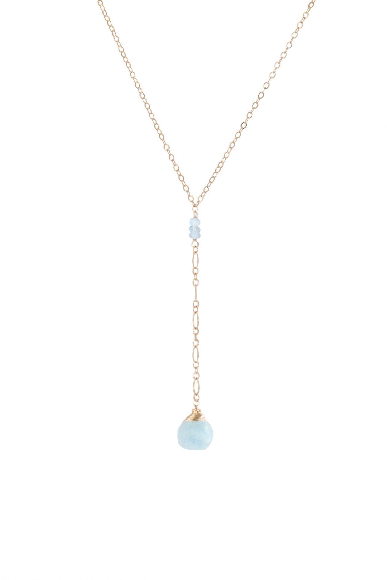 JK Designs "Y" Drop Necklace in Moss Aquamarine