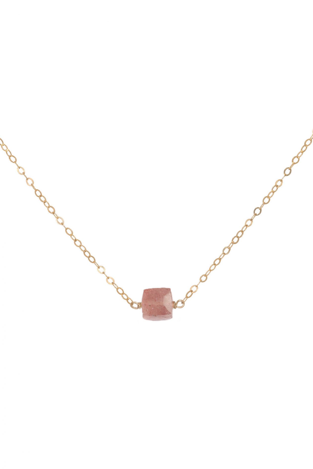 JK Designs Gemstone Cube Necklace in Strawberry Quartz